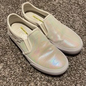 Vans Iridescent White Slip Ons - Deluxe Comfort Ortholite Size 10